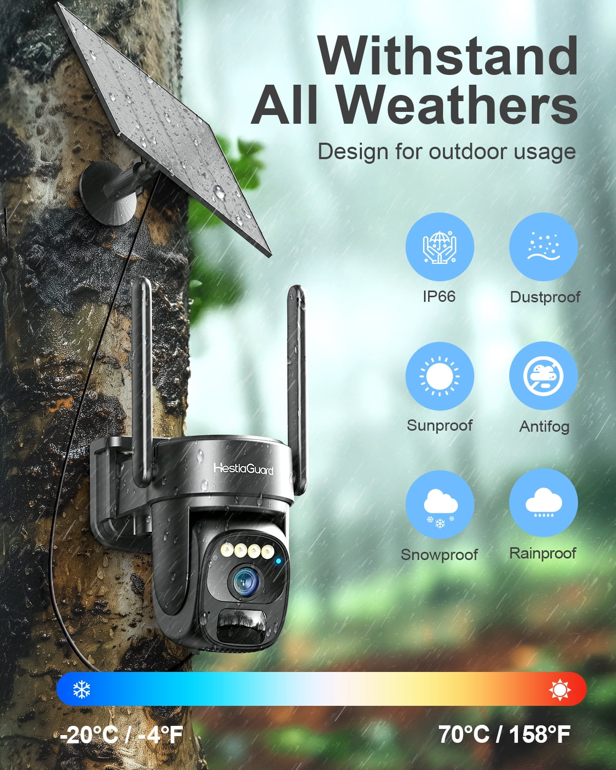 HestiaGuard 4G LTE Cellular Security Camera Solar Powered with Built-in SIM Card, Remote Access, Motion Alerts, Auto Human Tracking, 2K HD Color Night Vision, Non-WiFi Design