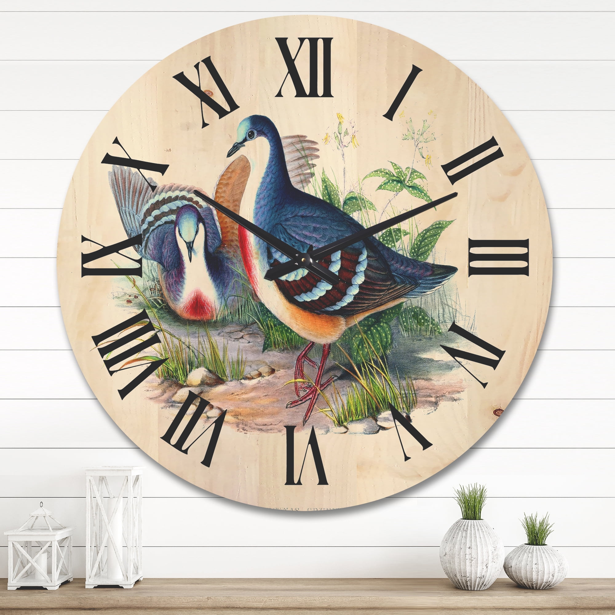 Designart 'Ancient Birds In The Wild IV' Traditional Wood Wall Clock