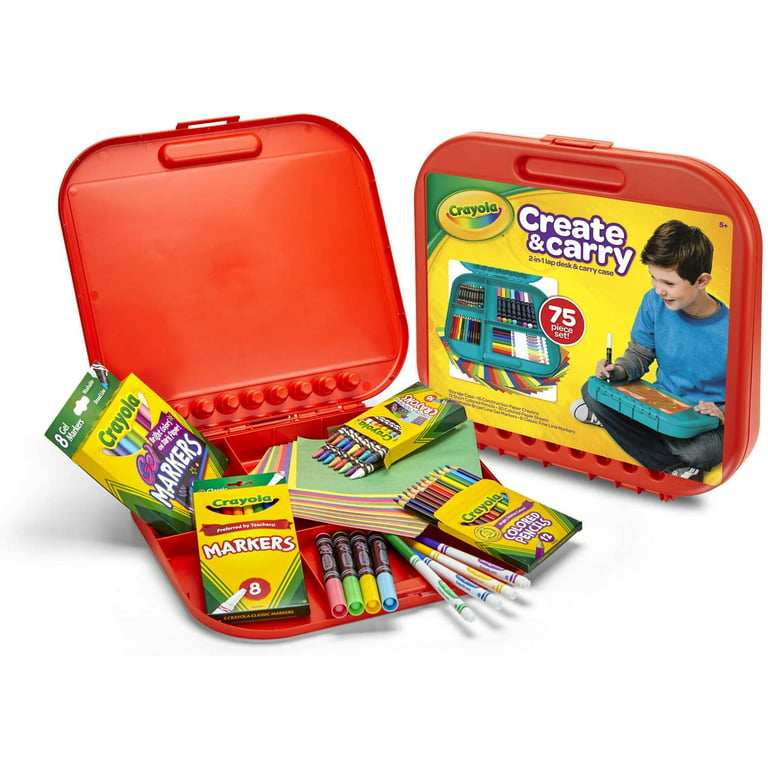 Crayola Kids Art Carry Case Colouring Pencils Markers 60+ Pieces Drawing Set  Kit