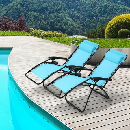 - Mllieroo Folding Set of 2 Adjustable Zero Gravity Lounge Chair Recliners for Patio, Pool w/Cup Holders-Blue