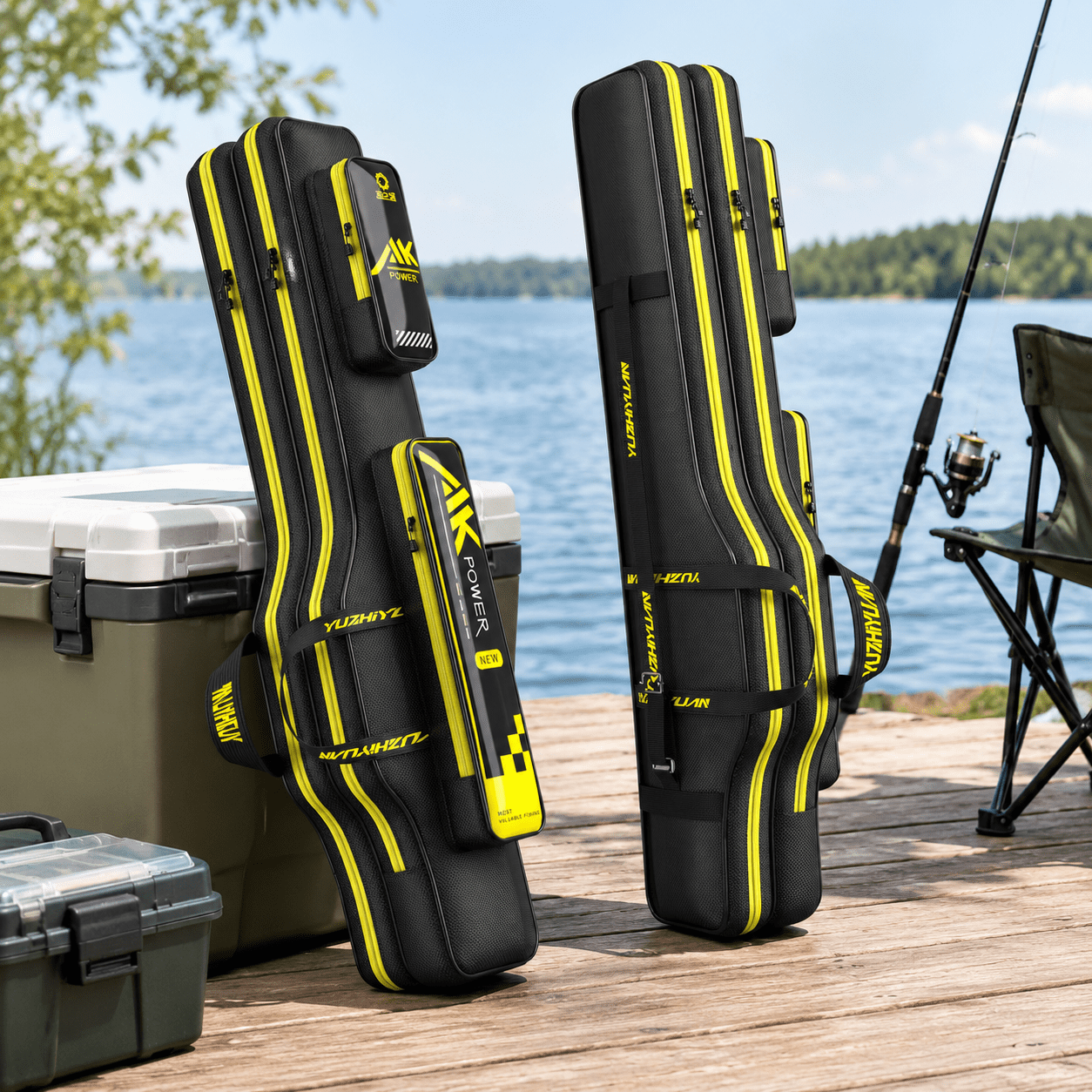 Black 51.18inch Double - Layer Fishing Pole Rod Case Storage Organizer