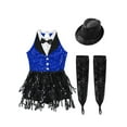 thumbnail image 3 of TSSOE Girls Shiny Sparkle Latin Salsa Ballet Fringe Tassel Jazz Dance Lyrical Dress Dancewear with Gloves Hat Set Blue&Black 16, 3 of 5