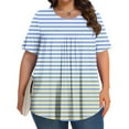 thumbnail image 2 of ZQUUVOU Women's Summer Top Plus Size Short Sleeve Solid Stripe Round Neck Front Fold Blouse Light Blue, 2 of 6