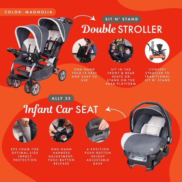 Baby Trend Car Seat Double Stroller Combo for Newborn Twins and