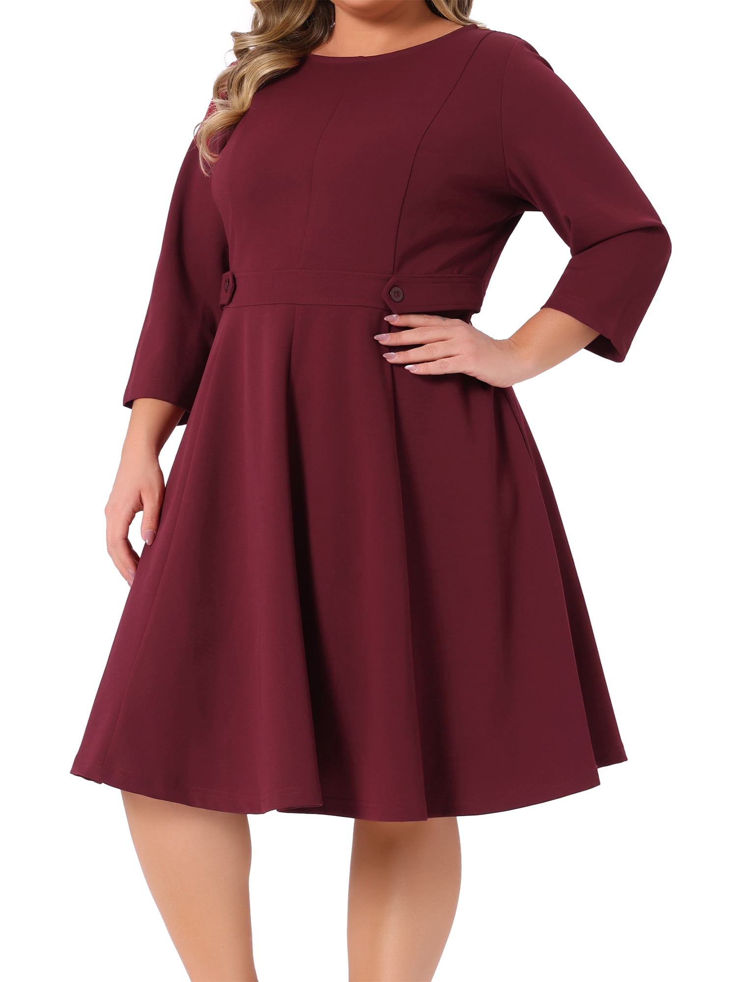 DARING DIVA Women's Plus 3/4 Sleeve Vintage Cocktail Dress 4X Burgundy