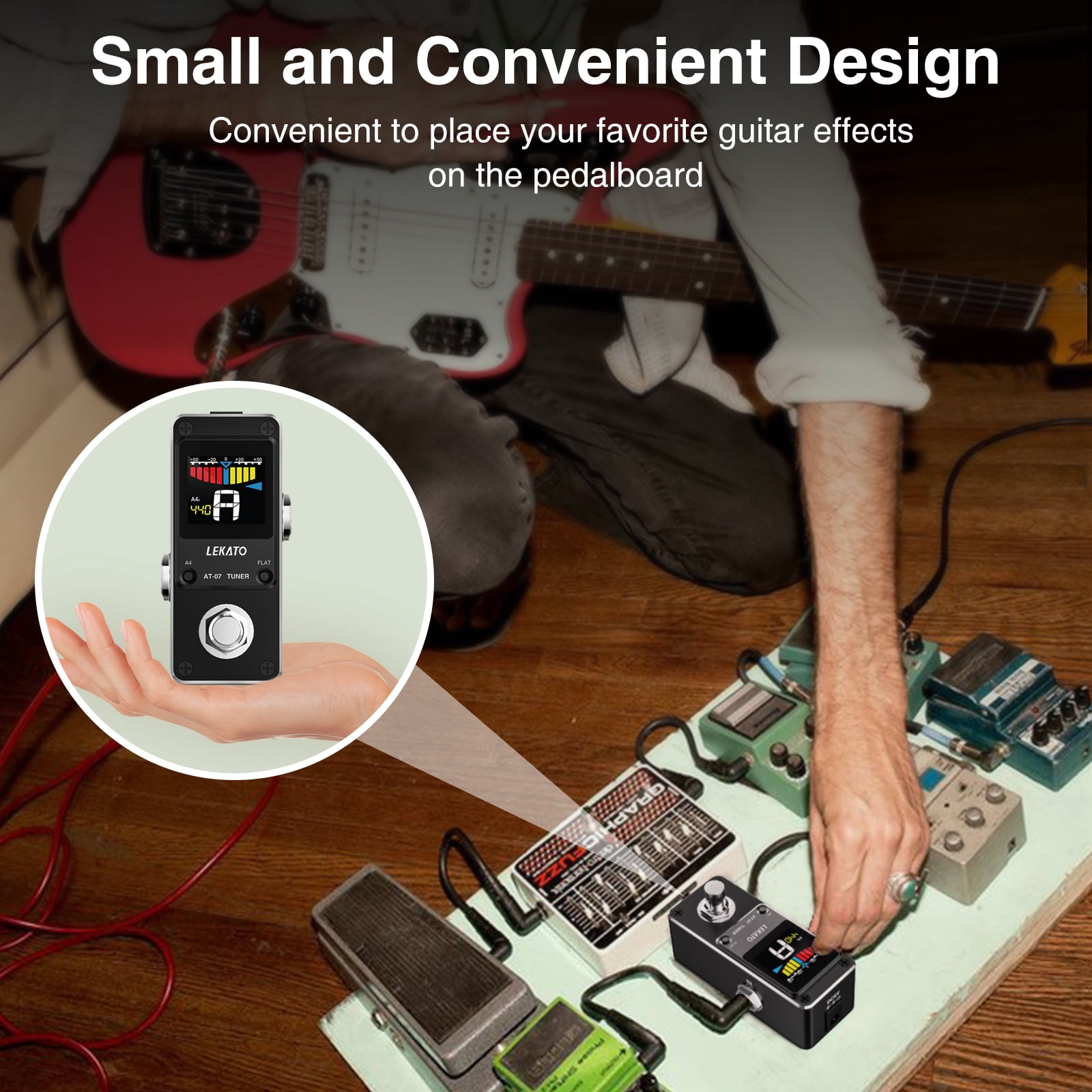LEKATO Guitar Tuner Pedal with True Bypass, Color Display Tuning Pedal with Mute, Chromatic Tuner Pedal for Electric Guitar and Bass, Pitch and Flat Tuning