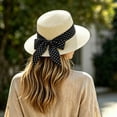 thumbnail image 2 of XIAOCHA Womens Bow‑Pearl Straw Hat Solid Sun Hat Beach Wide‑Brim Hat,Black, 2 of 5
