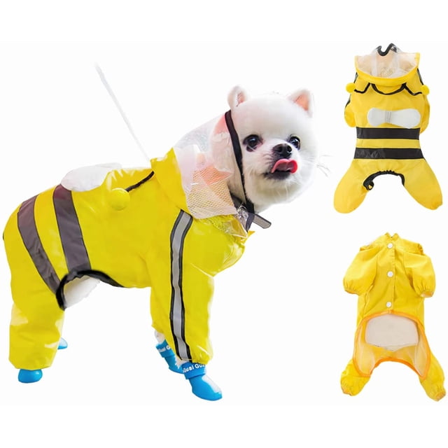 Dog Raincoat - Waterproof Dog Raincoat with Hooded Poncho and Reflective Strip, Lightweight Breathable Rain Poncho for Small Medium Large Dogs, Cute Bee Shape Pet Raincoat