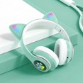 thumbnail image 3 of CHAO Auriculares con orejas de gato, plegables, con Bluetooth, con luz LED intermitente, inalámbricos, con micrófono, color verde, 3 of 4