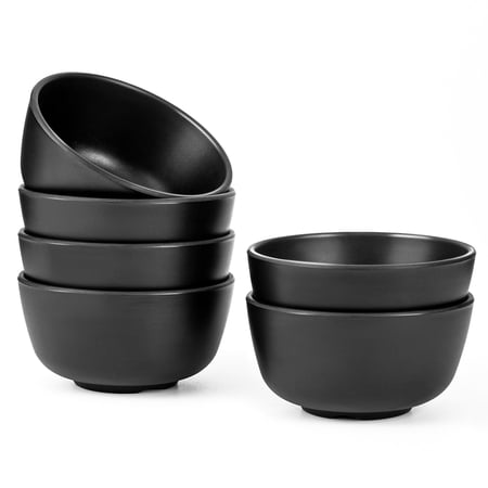 TP 10 Ounce Melamine Bowls Set, 4.5" Unbreakable Soup Bowls, Cereal Bowl Set of 6, Black