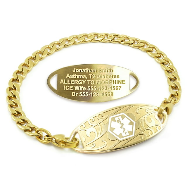 MedicEngraved Yellow Gold Stainless Steel Custom Medical Alert Bracelet - 5mm Curb Link