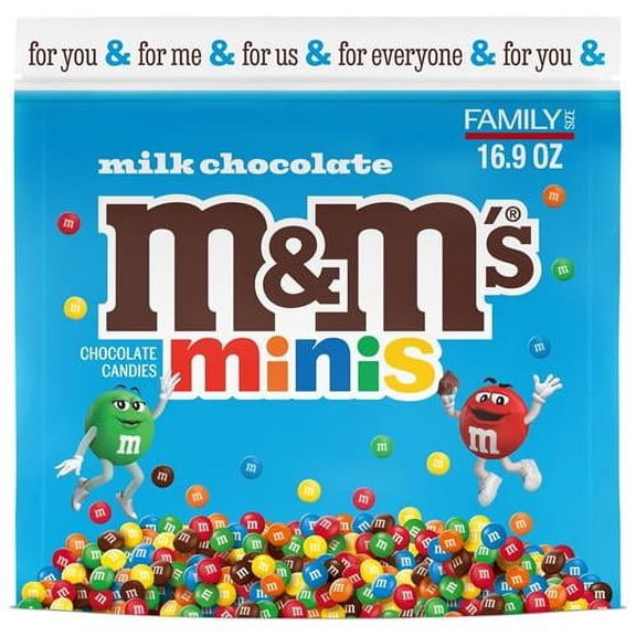 M&Ms Minis Milk Chocolate Candy Assortment, Family Size, 16.9 Oz Resealable Bulk Chocolate Candy Bag - Pack of 2