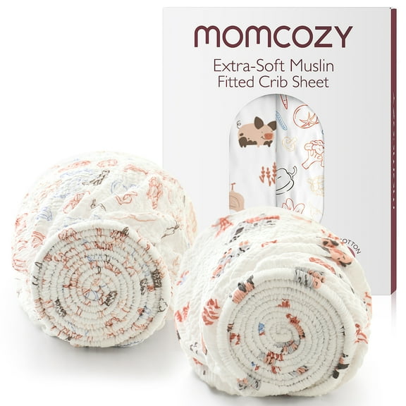 Momcozy Quilted Double Gauze Fitted Sheet, Large, Vegetable Paradise