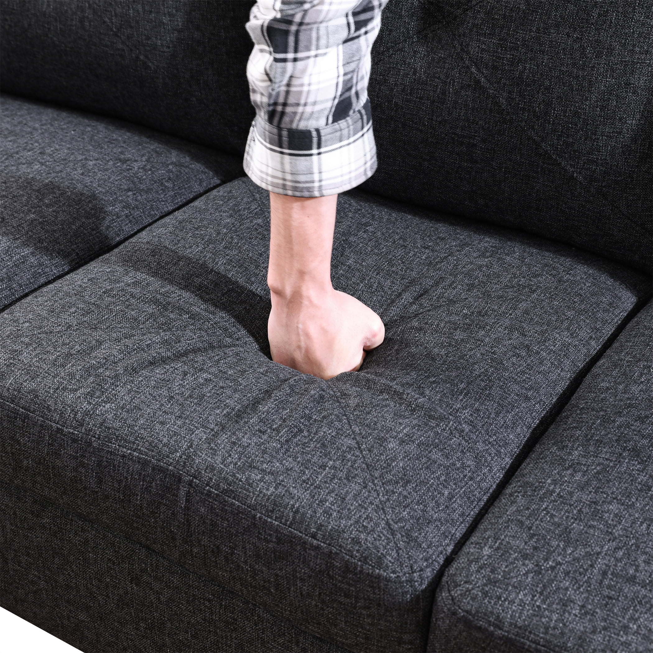Aukfa 97" Classic Sectional Sofa 4 Seat L shape Couch for Living Room, 2Pillows, Oversized Left Chaise, Linen, Black Gray