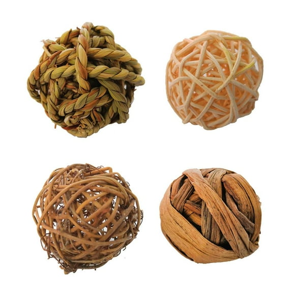 WE-POLUJ Small Animal Grass Balls Rolling Chew Toys for Bunny Rabbit Squirrel Hamster 4PC