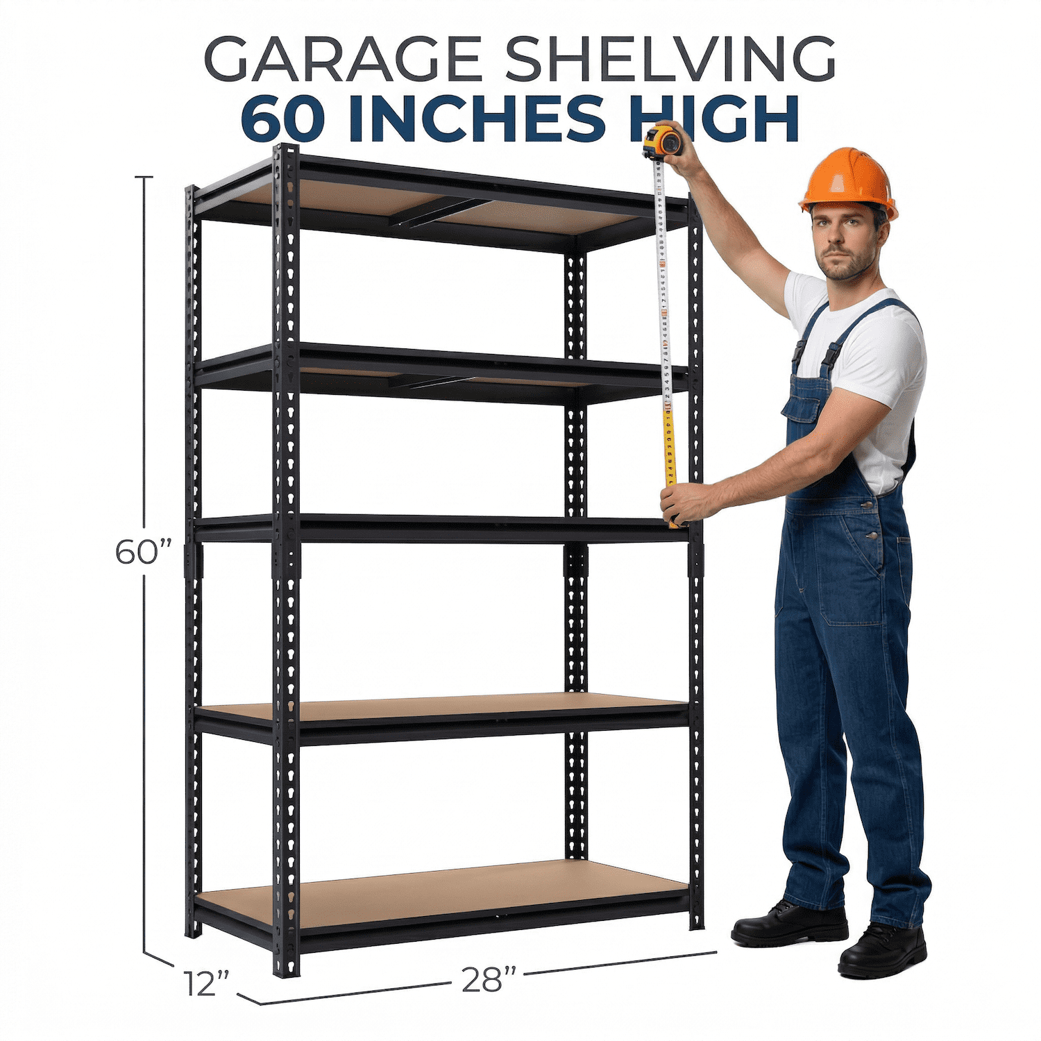 Howcool Heavy Duty Garage Shelving, 2400 lbs 5-Tier Metal Storage Rack, Adjustable Narrow Shelves 28”W x 12”D x 60”H, Boltless Assembly, for Garage Basement Pantry