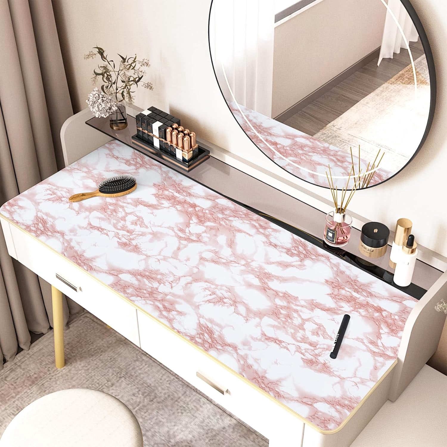 MaxxMarket White/Pink Marble Contact Paper Granite Peel and Stick Countertops Self-Adhesive Wallpaper Cabinets Drawer Shelf Wall Crafts Wall Paper Decorations 35.4 in x 118 in