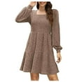 thumbnail image 5 of Ndbuld Womens Long Sleeve Fall Dresses Women's Casual Solid Color Lantern Sleeve Pocket Knitted Striped Dress,Khaki,2XL, 5 of 7