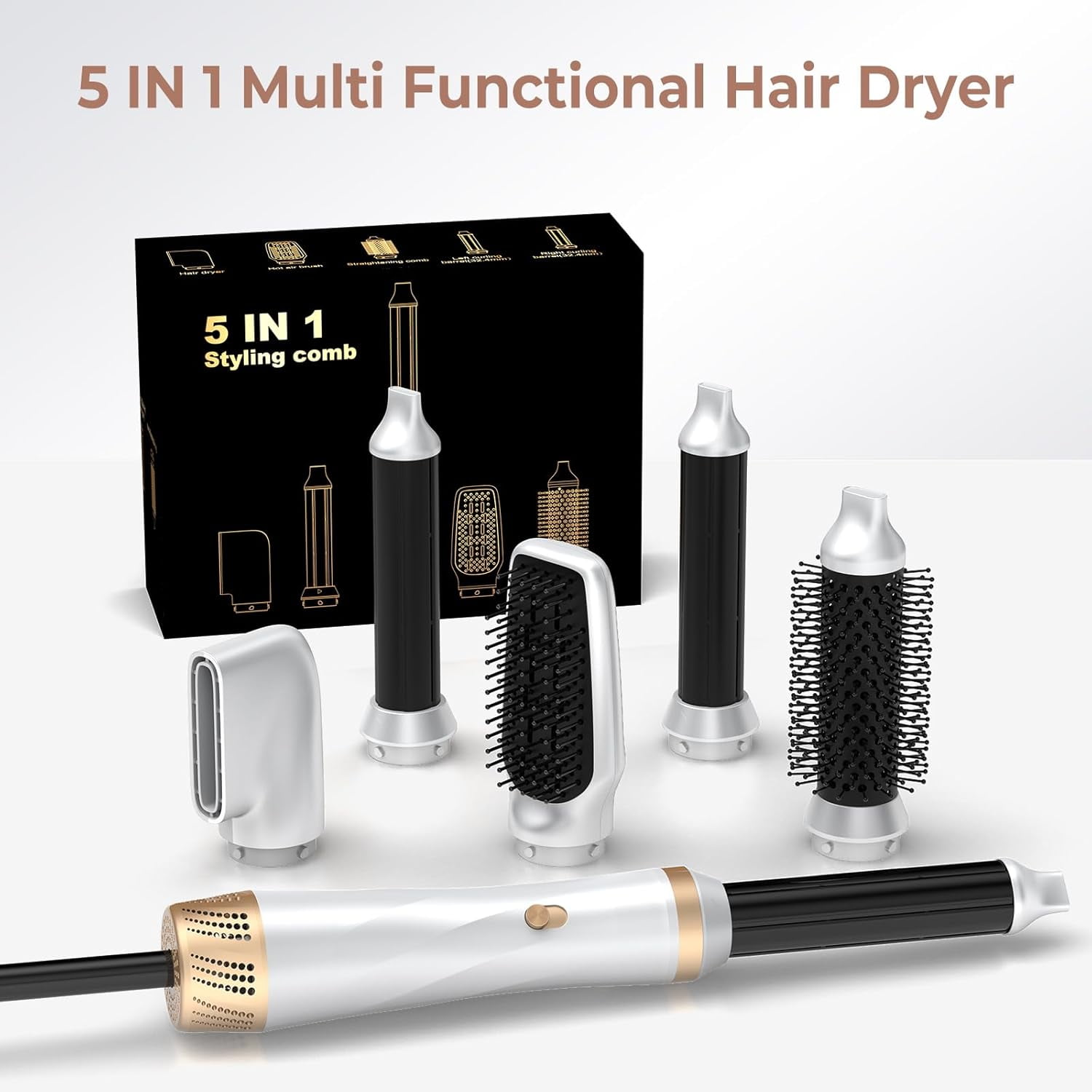 5-in-1 Hair Dryer Brush Set, Blow Dryer Brush with Air Style Wrap, Negative Ionic Magic Style