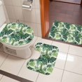 thumbnail image 5 of Tropical Plant Leaf Bathroom Rugs Set Green Palm Leaves Linen Texture Non Slip Absorbent Soft Bath Mats 3 Piece Set with Bathroom Rug, U-Shaped Floor Mat, Toilet Seat Cover Large Size, 5 of 9