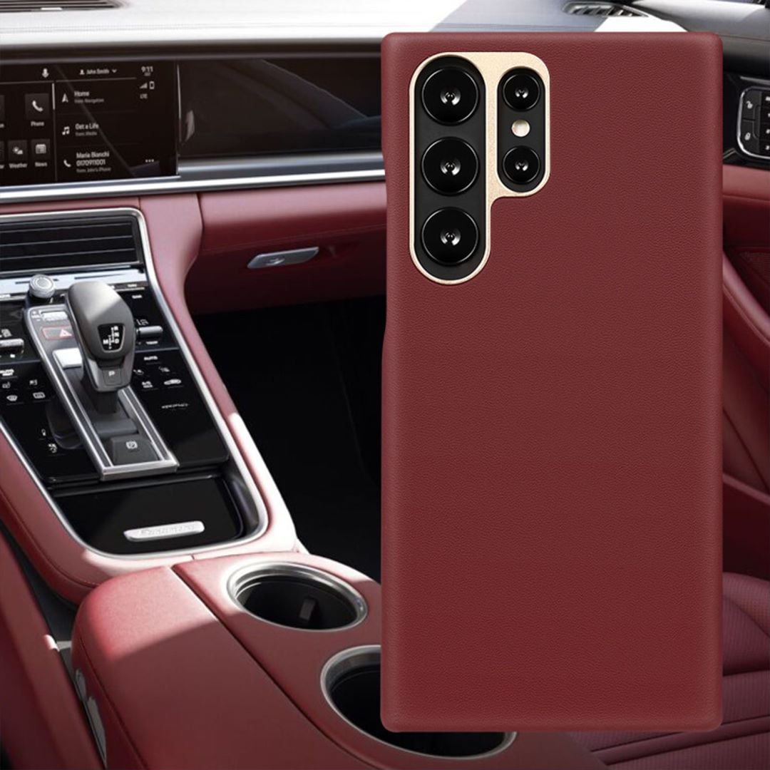 Ofocase Compatible with Samsung Galaxy S23 Plus Magnetic Case Genuine Leather Shockproof Business Case-Red