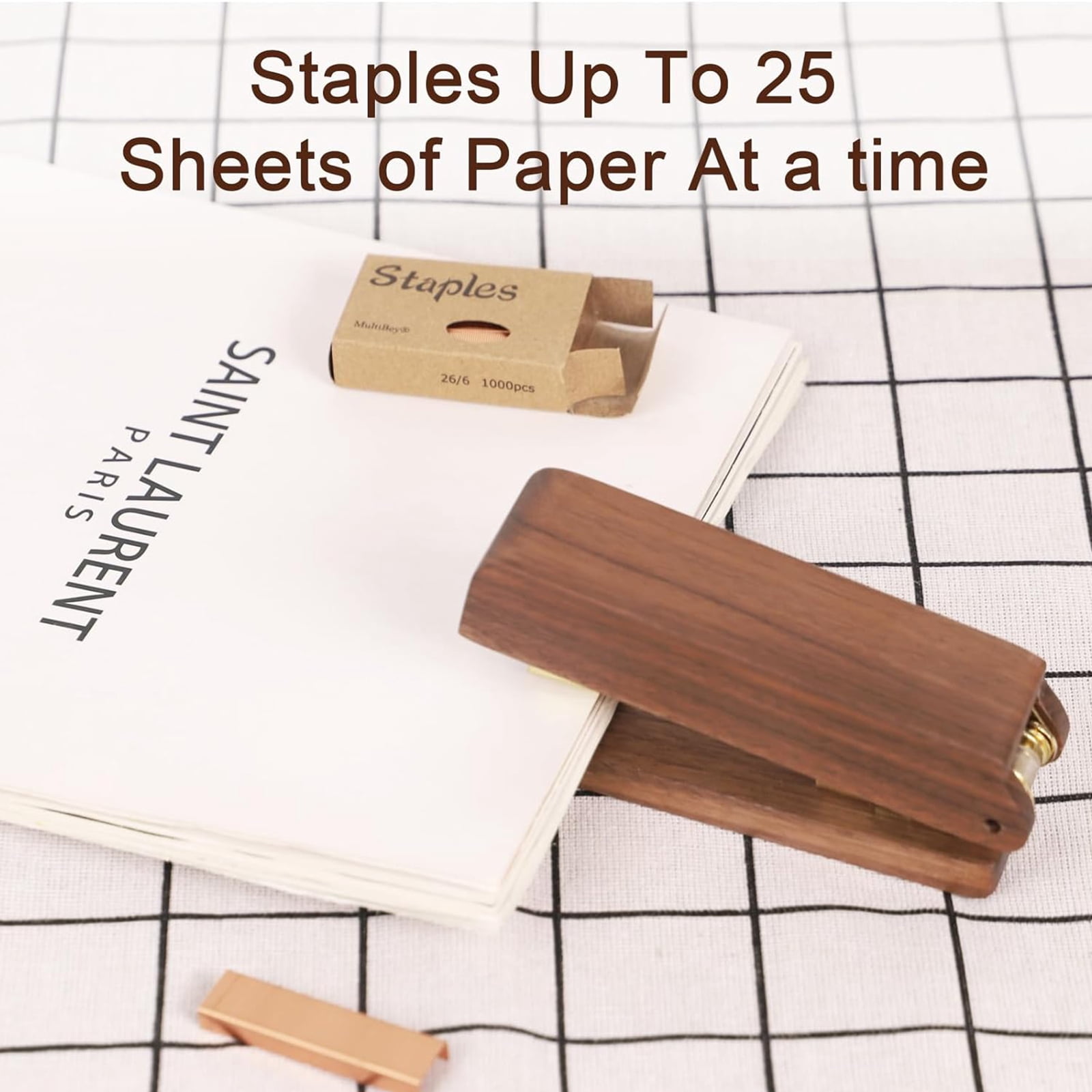 MultiBey Solid Black Walnut Wood Stapler, 25-Sheet Heavy Duty Office Stapler with 1000 Staples