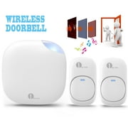 1byone Wireless Doorbell kit 500ft with Christmas, Birthday 36 Chimes Remote Control LED Flash 1 Plug-in Receivers & 2 Doorbell Button