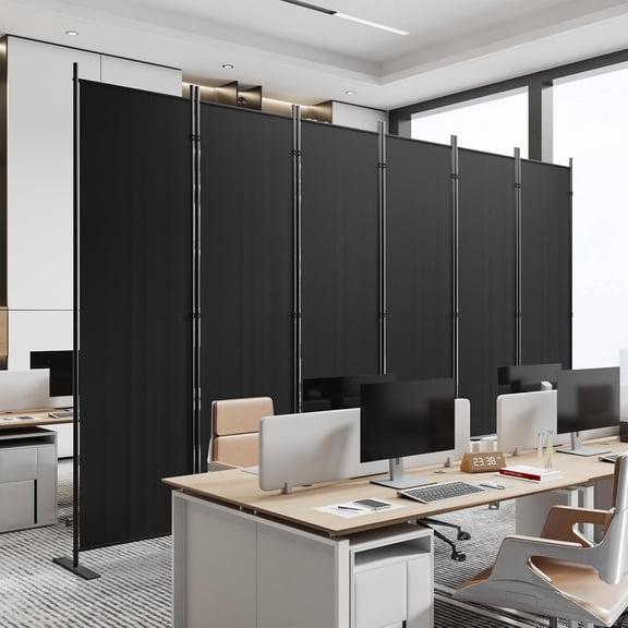 6 Panels Room Divider, 6 Ft Tall Indoor Folding Privacy Screen, Portable Partition Separator, Freestanding Separation Temporary Wall for Office, Bedroom, 120" W X 71" H, Black