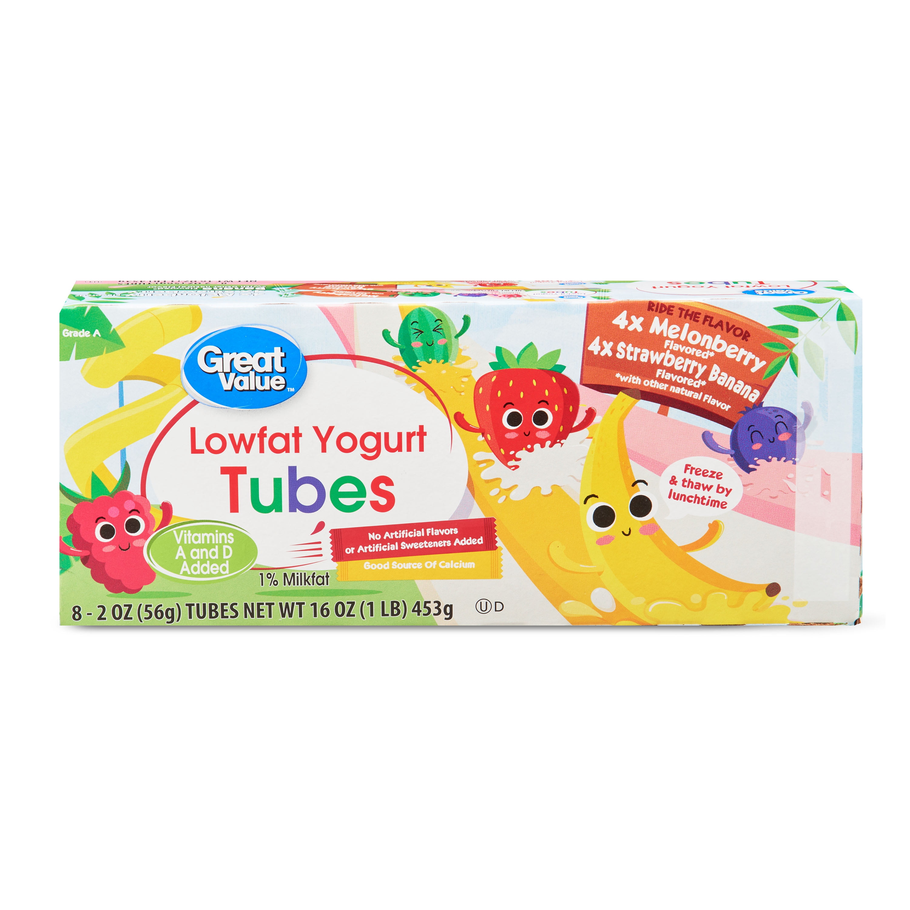 Great Value Lowfat Yogurt Tubes, Melonberry & Strawberry Banana Flavors