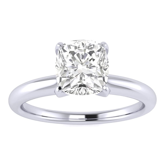 SuperJeweler 1 Carat Cushion Cut Moissanite Solitaire Engagement Ring in 14 Karat White Gold