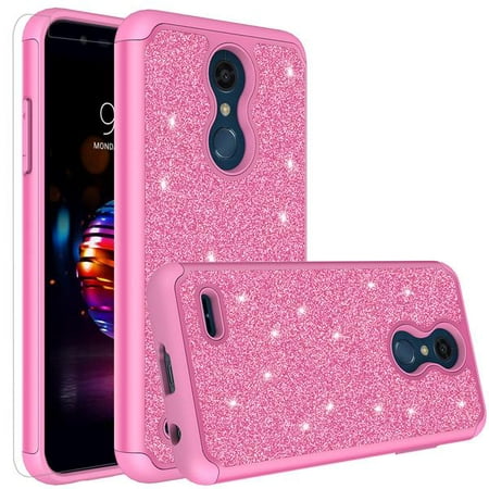 LG K30 Case (X410), LG Premier Pro LTE Case, LG K10 2018 Case (MS425) Glitter Bling Hybrid Women Girls Case Cover with [HD Screen Protector] Phone Cases for LG K30 - Hot Pink