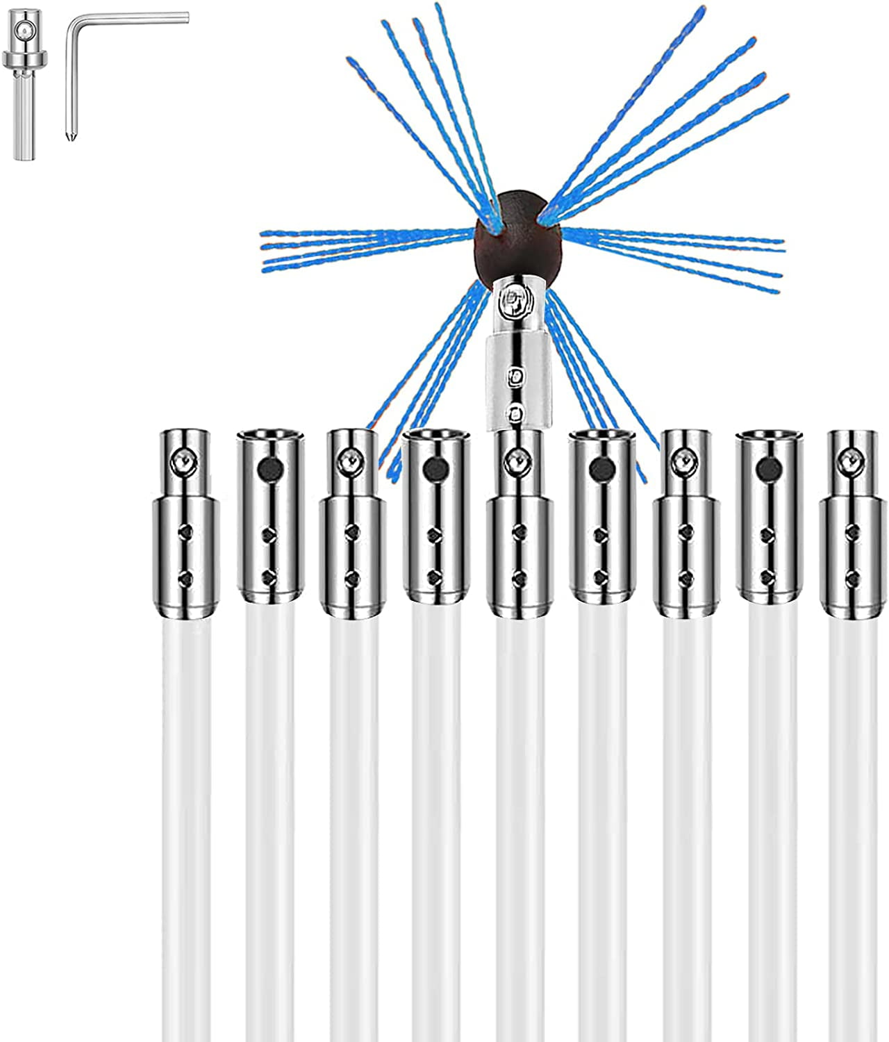 Chimney Sweep Kit, 30FT Chimney Sweeping Rotary Brushes Tools Chimney
