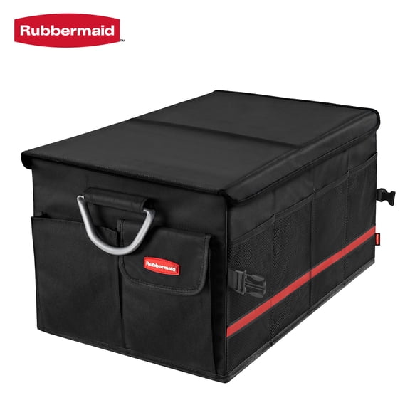 Rubbermaid Trunk Organizer – Heavy-Duty, Collapsible Storage Bin Multiple Compartments,Foldable Car Organization for Cars, Trucks, and SUV, Black