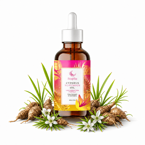 Roqiilo Cyperus Rotundus Oil – Hair Reduction Formula, Balances Skin Tone & Moisturizes with Jojoba & Rosehip Oil for Silky Smooth Skin, 2 fl oz