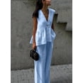 thumbnail image 2 of ZANKLEY Womens Two Piece Outfit V Neck Peplum Top and Wide Leg Pants Set Casual Dressy Summer Vacation Wear, 2 of 13