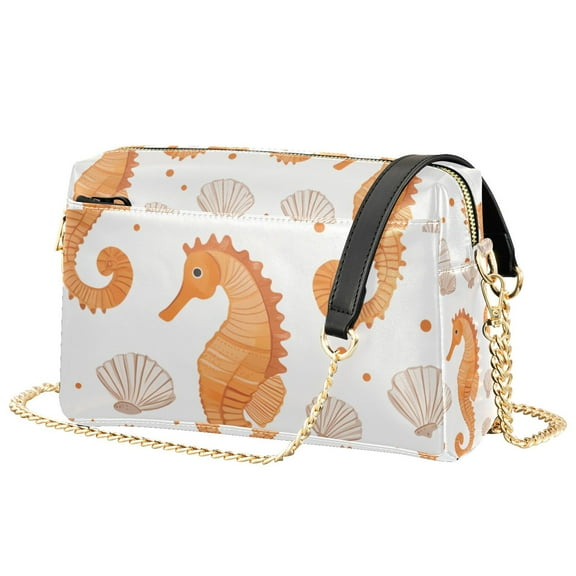 FORMRS Women Crossbody Purse with Chain Strap Vegan Leather Shoulder Handbag, Orange Seahorse
