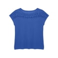thumbnail image 7 of ClodeEU Women's Crewneck Short Sleeve Top with Cutout ,Casual Solid Color Summer Blouse Blue,Women's Plus L, 7 of 7