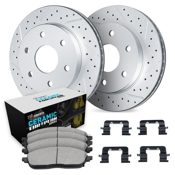 R1 Concepts Drilled and Slotted Carbon Coated Disc Brake Rotor Set with Euro Ceramic Pads and Hardware WBTH1-48002