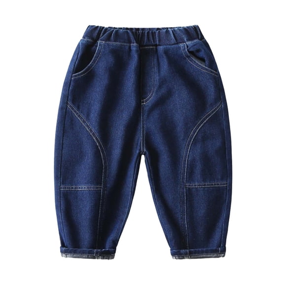 WEIGFI Child Boys Jeans Pants For Toddlers Kids Casual Comfortable Stretch Denim Long Pants With Pockets Fashionable School Beach Play Pants For 2 8 Years Trendy Trousers Solid Color Slacks