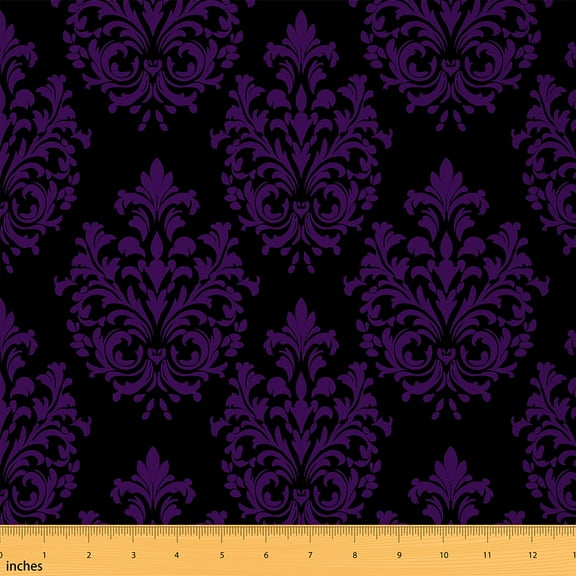 Homewish Adult Bohemian Damask Fabric by the Yard 1 Yard, Western Retro Mandala Flower Room Decor Fabric by the Yard, Purple Hippie Style Sewing Fabric, Breathable Home Decor