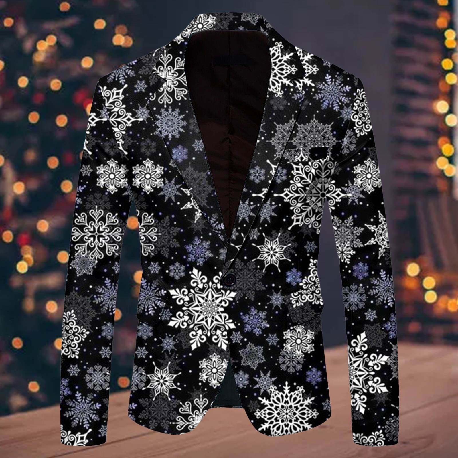 Costume De Noël 3 Pièces Pour Homme - Blazer Amusant à Manches Longues - Veste Simple Boutonnage Avec Gilet Et Pantalon - Tenue De Fête, Z2 Bleu., Taille M