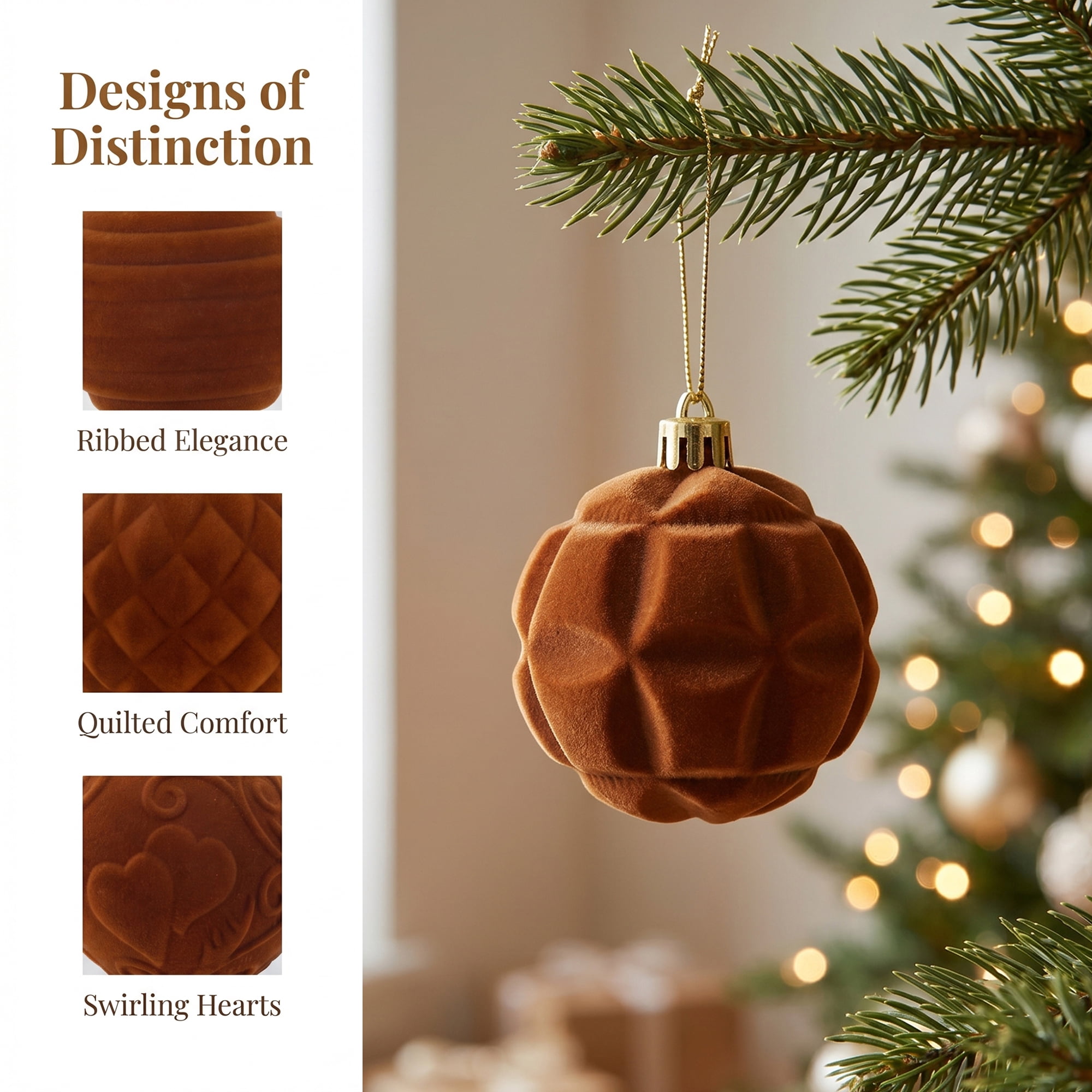 Unique Bargains Velvet Christmas 12 Pack Flocked Sphere Orbs Luxury Ornaments Bronze 2.4"