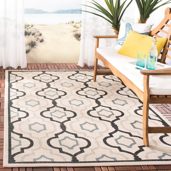 Safavieh Courtyard Bayon Geometric Indoor/Outdoor Area Rug, Ivory/Black, 9' x 12'