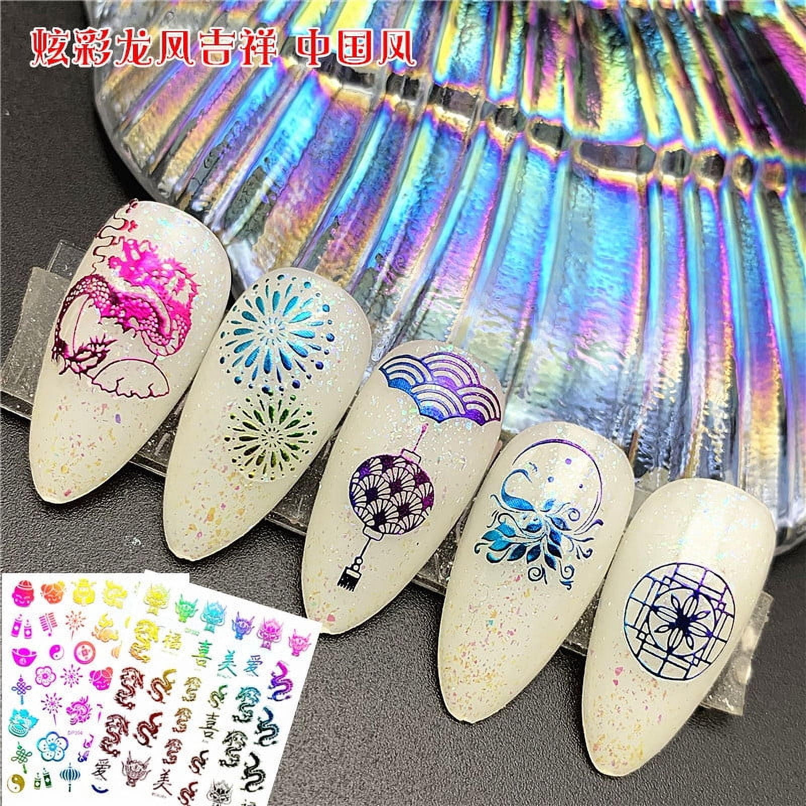 1pc Nail Art Sticker Gold Rainbow Phoenix Dragon Peacock Shape Stickers For Nails Flowers Adhesive Nail Art Decoration Manicure
