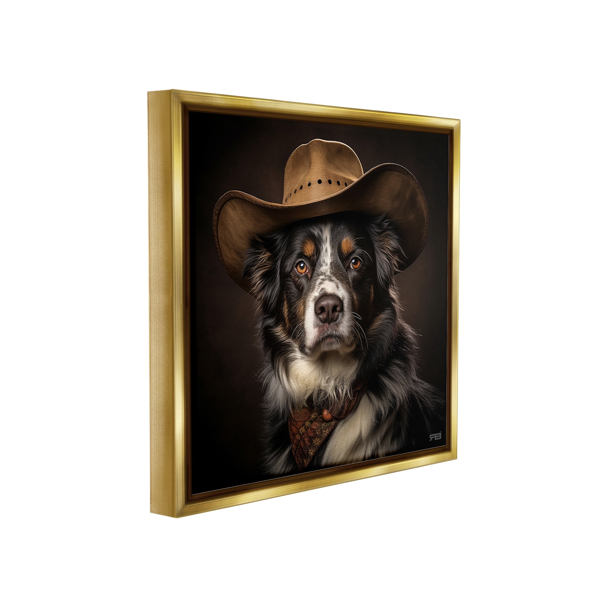 Stupell Industries Cowboy Sheriff Dog Animals & Insects Painting Gold Floater Framed Canvas Art Print Wall Art, 18 x 18