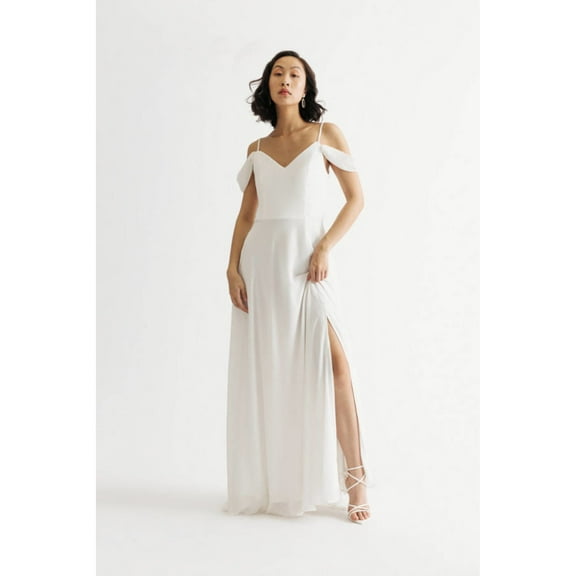 CITY STUDIO Womens White Slitted Zippered Draped Sleeves Lace-up Back Spaghetti Strap Sweetheart Neckline Full-Length Prom Gown Dress Juniors 5