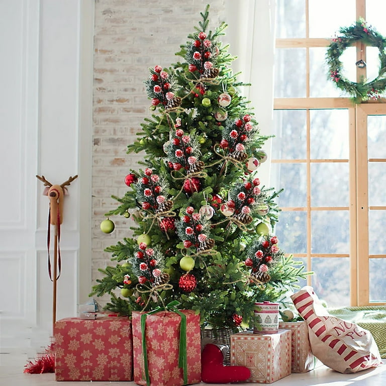 Christmas Tree Picks Red Berries - 10pcs Holly Stems Home Decor