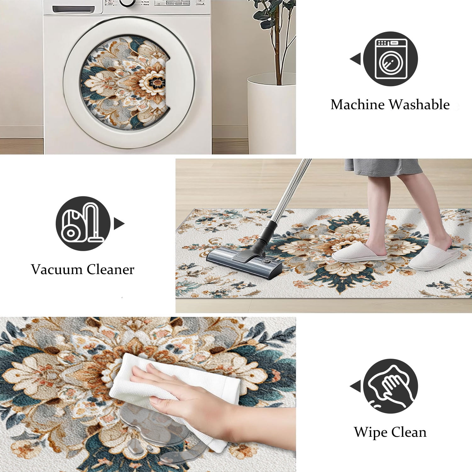 3 Piece Kitchen Rug Set, Non-Slip And Washable, Abstract Pattern Kitchen Hallway Rug, Soft And Comfortable, Suitable For Sinks, Floors, Entrances, Hallways and Bathrooms