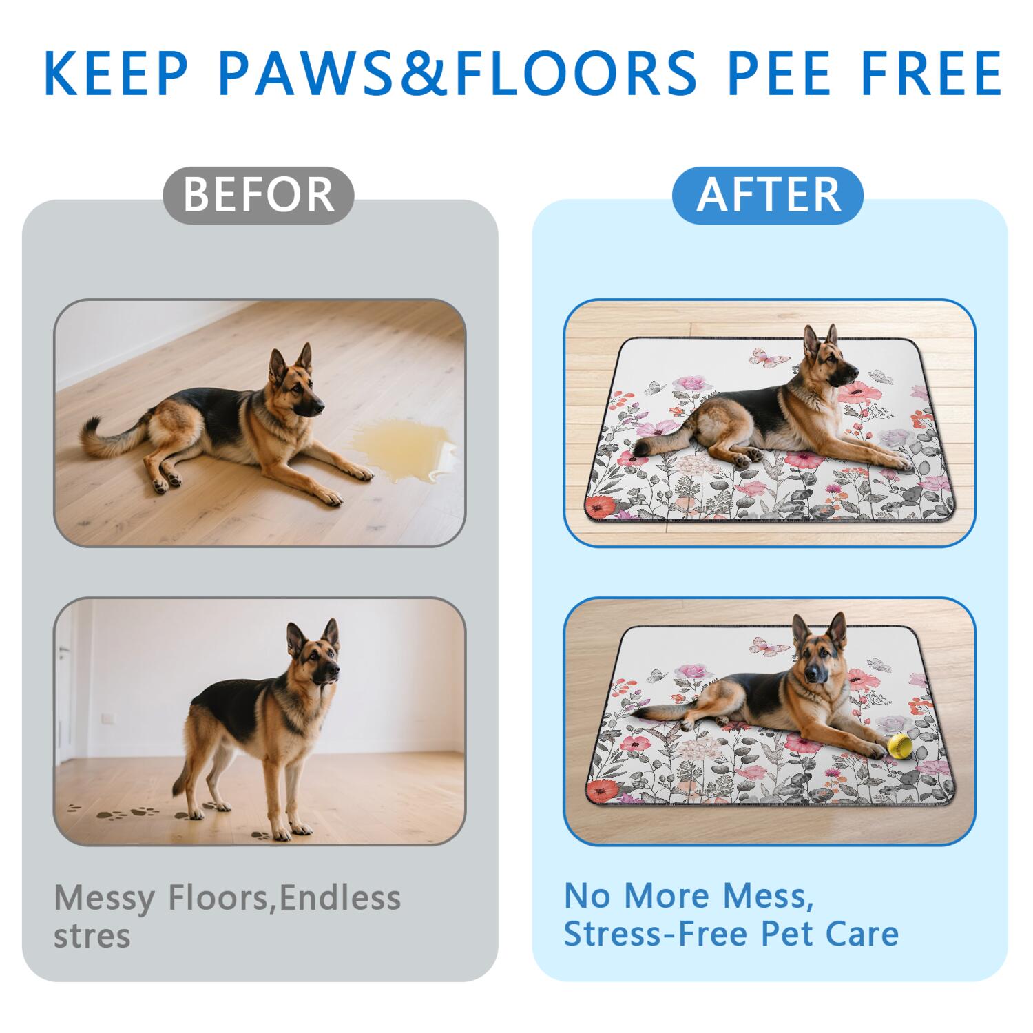 Jumbo 48x48 Inch Reusable Puppy Training Pads 2-Count, Super Absorbent Washable Dog Training Mats, Leakproof & Skid-Resistant for Hardwood Floors, Floral