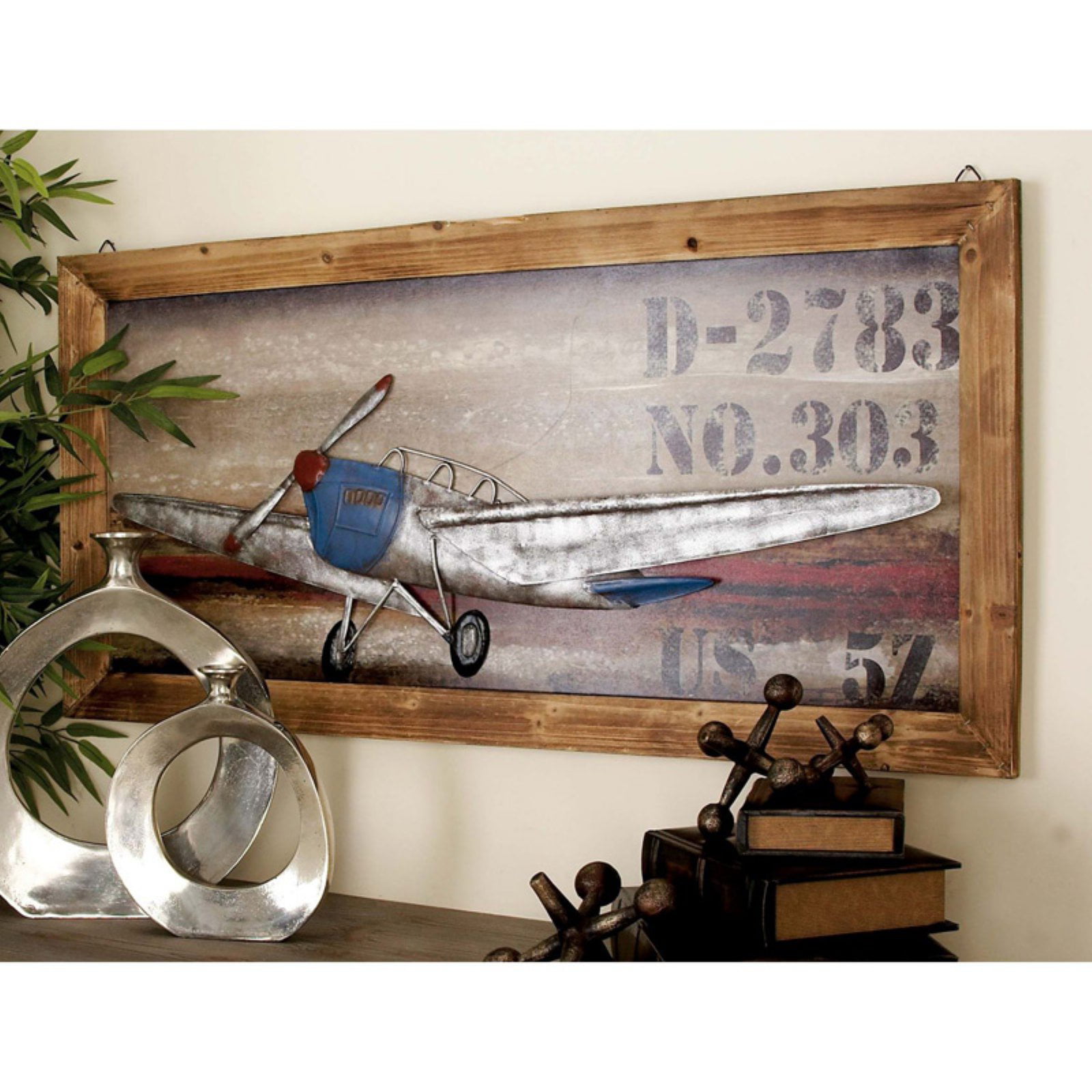 DecMode Vintage Reflections Rustic  Plane Wall Art  